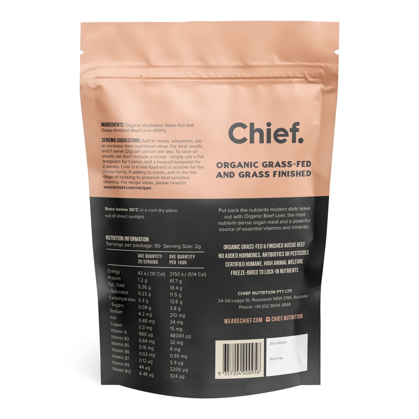Chief Organic Beef Liver Powder (180g, 90 serves)