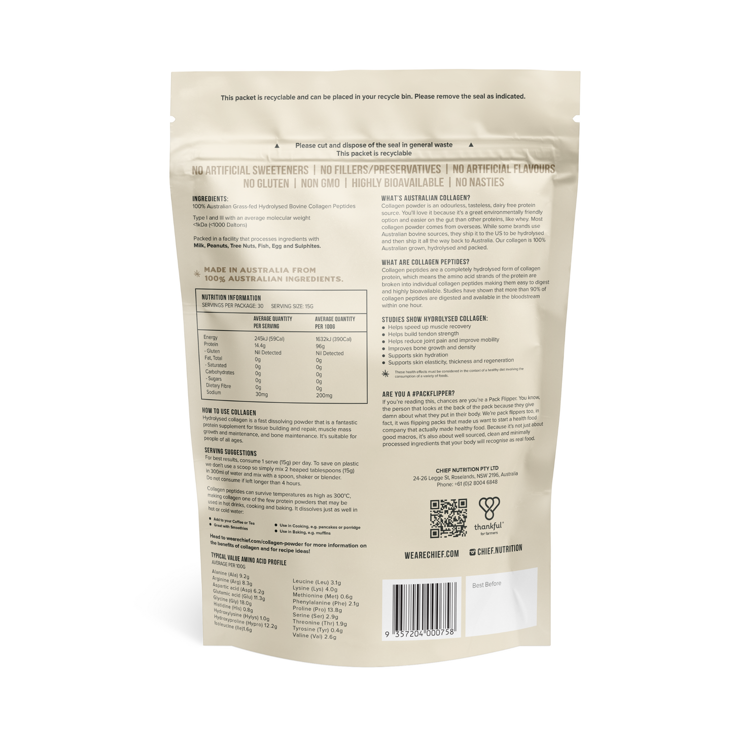 Chief Collagen Protein Unflavoured 450g